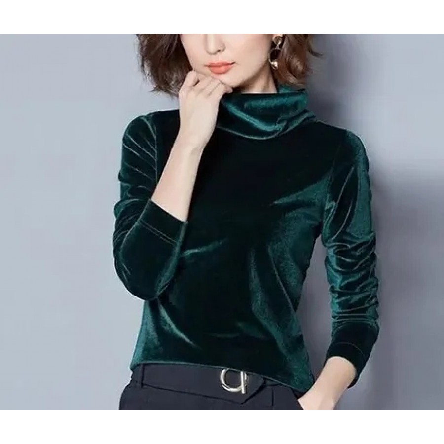 Fancy teal green high neck velvet top