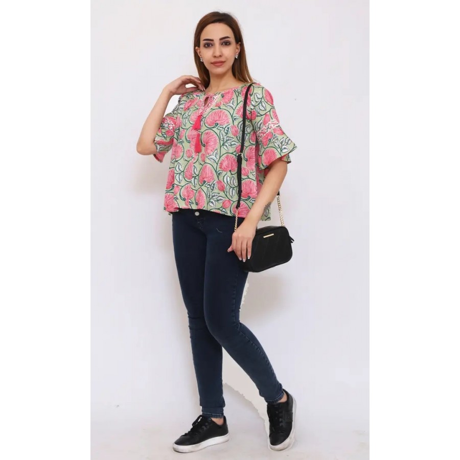 Fashionable Multicoloured Viscose Rayon Printed Top For Women