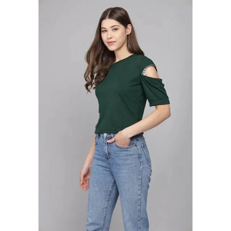 GREEN Cold Shoulder With Half Sleeve Zip