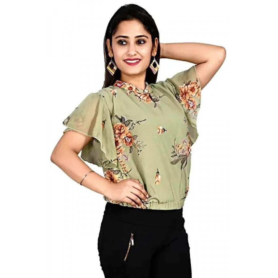 Georgette Ban Green Top