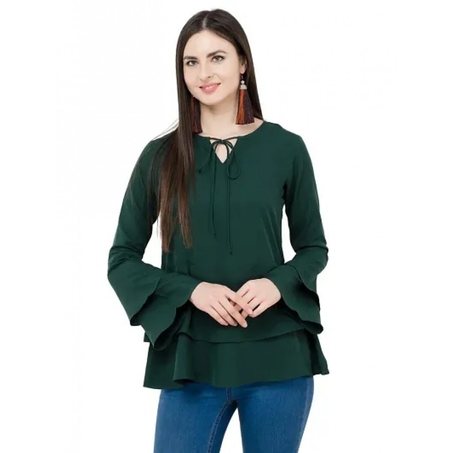 Green Colour Regular Length Crepe Casual Tops