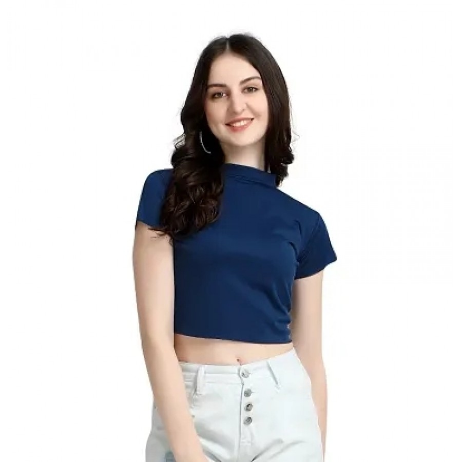 Latest Navy Blue Mini Crop Top For Women