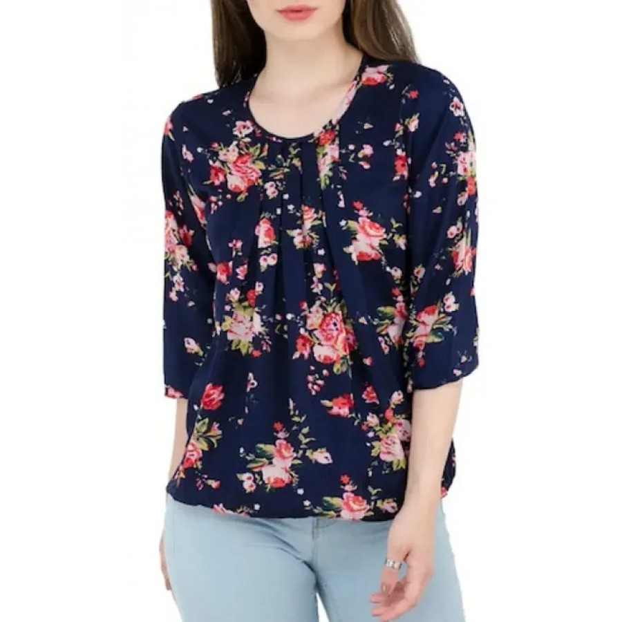 Navy Blue Flower Printed Top