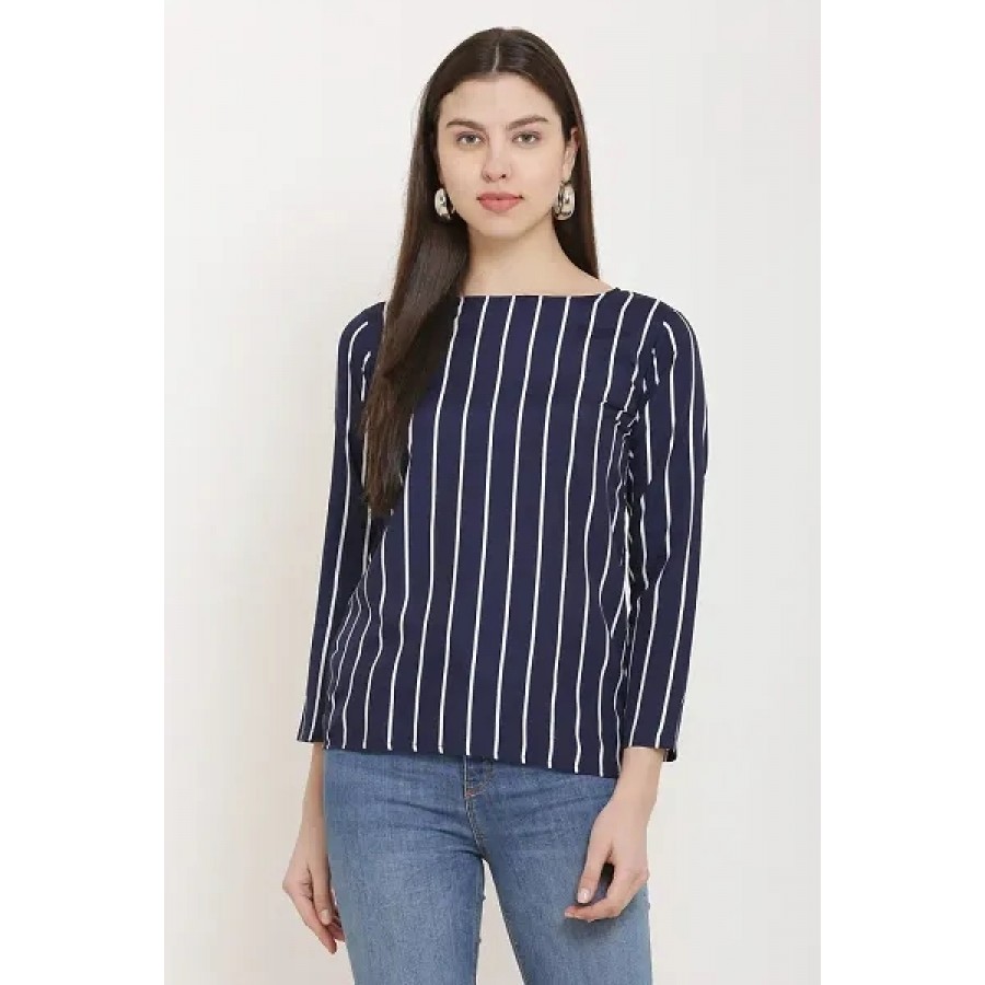 Navy Blue Printed Crepe Top