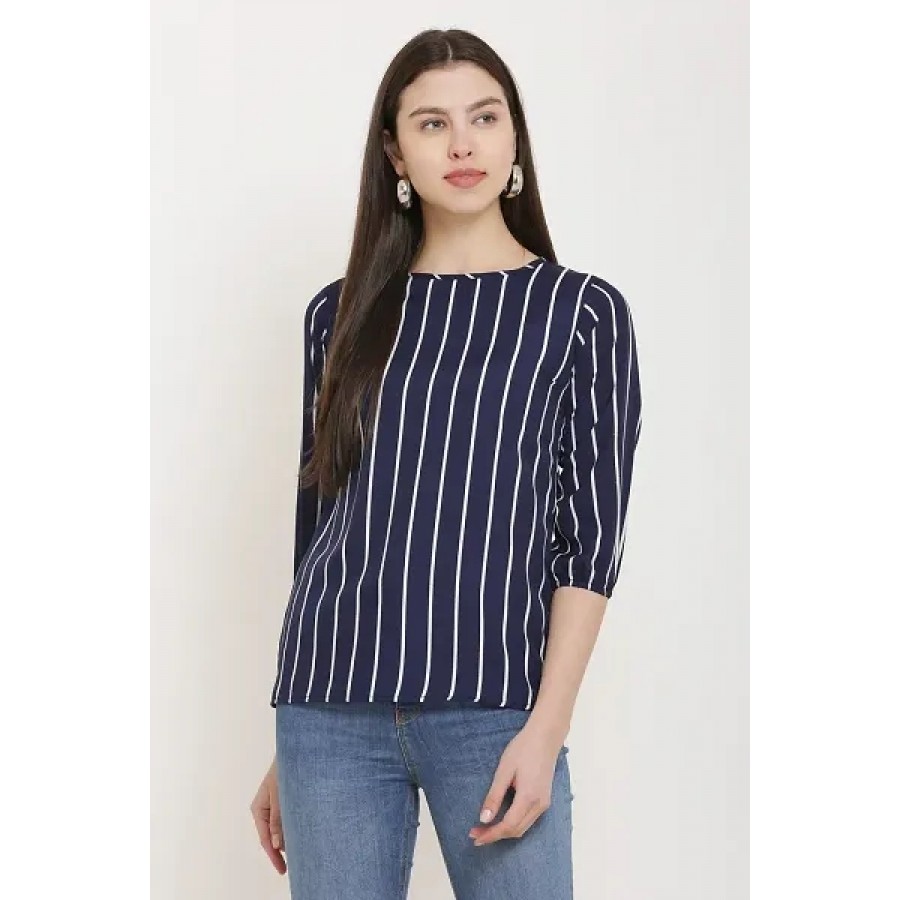 Navy Blue Printed Crepe Top