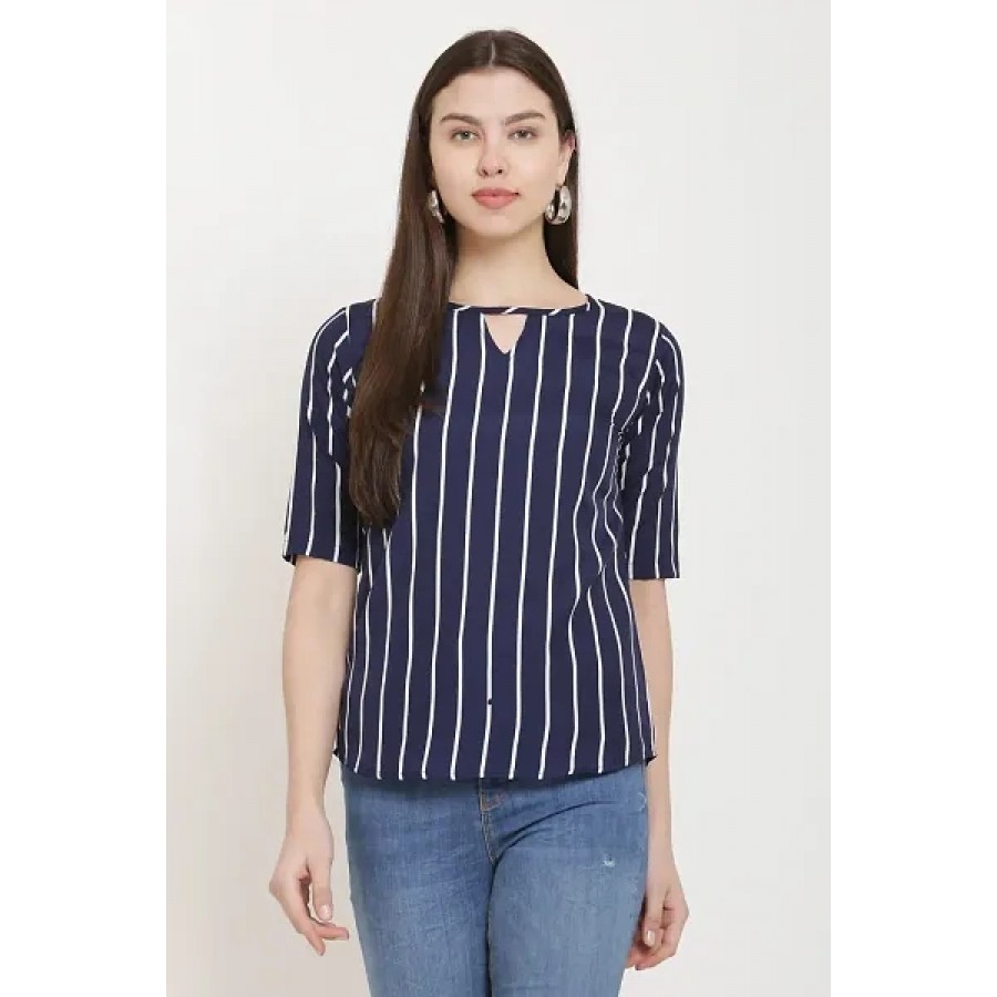 Navy Blue Printed Crepe Top