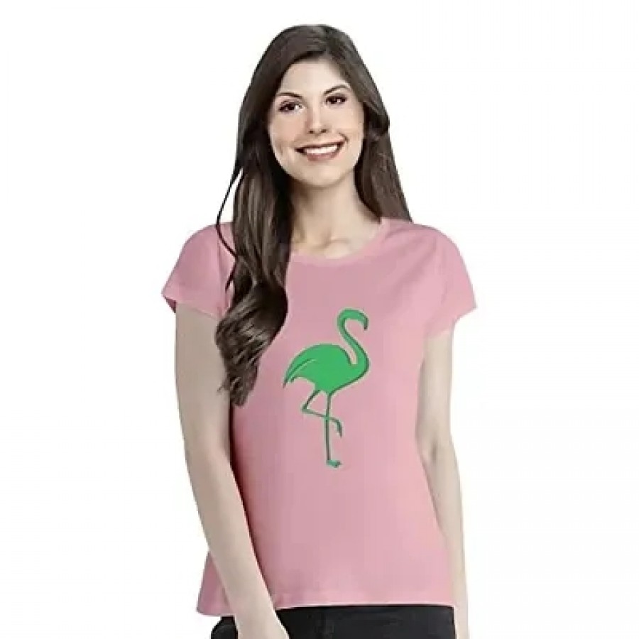 OPLU Graphic Printed Women Tshirt Flamingo Cotton Printed Round Neck Half Sleeves Animal, Cute Animal, Pet Tees and Tshirts