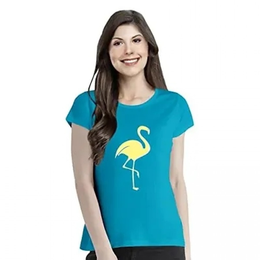 OPLU Graphic Printed Women Tshirt Flamingo Cotton Printed Round Neck Half Sleeves Animal, Cute Animal, Pet Tees and Tshirts