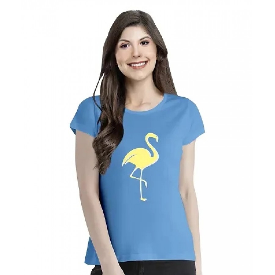 OPLU Graphic Printed Women Tshirt Flamingo Cotton Printed Round Neck Half Sleeves Animal, Cute Animal, Pet Tees and Tshirts