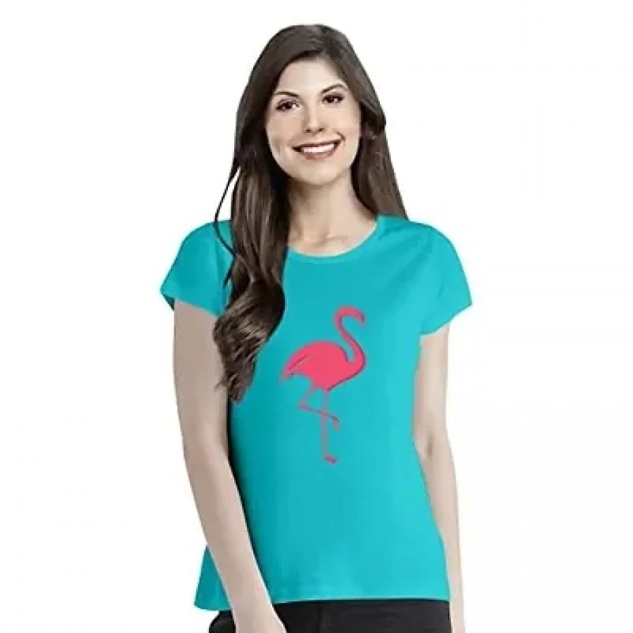 OPLU Graphic Printed Women Tshirt Flamingo Cotton Printed Round Neck Half Sleeves Animal, Cute Animal, Pet Tees and Tshirts