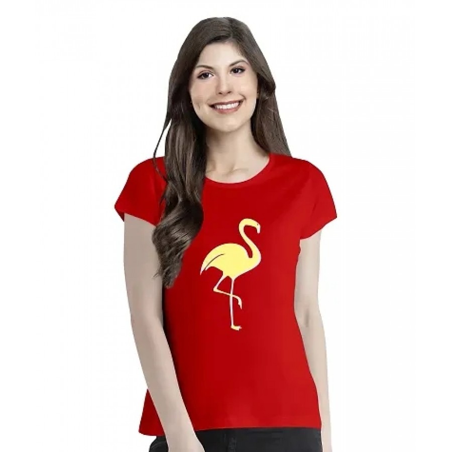 OPLU Graphic Printed Women Tshirt Flamingo Cotton Printed Round Neck Half Sleeves Animal, Cute Animal, Pet Tees and Tshirts