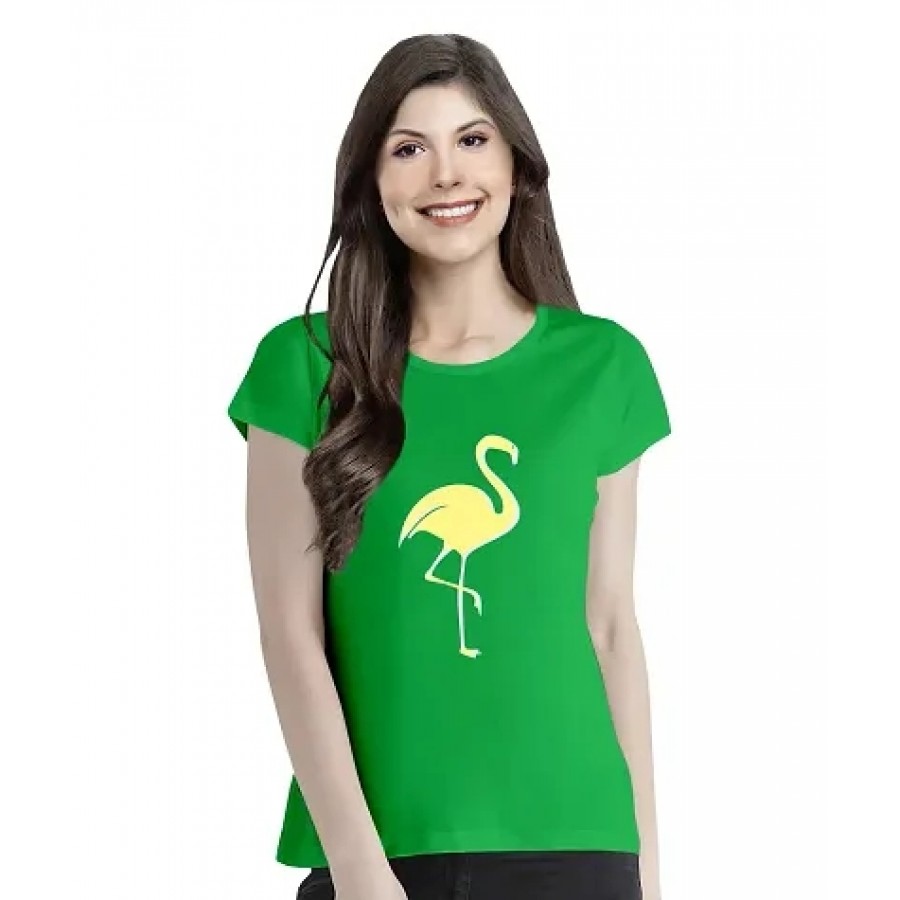 OPLU Graphic Printed Women Tshirt Flamingo Cotton Printed Round Neck Half Sleeves Animal, Cute Animal, Pet Tees and Tshirts