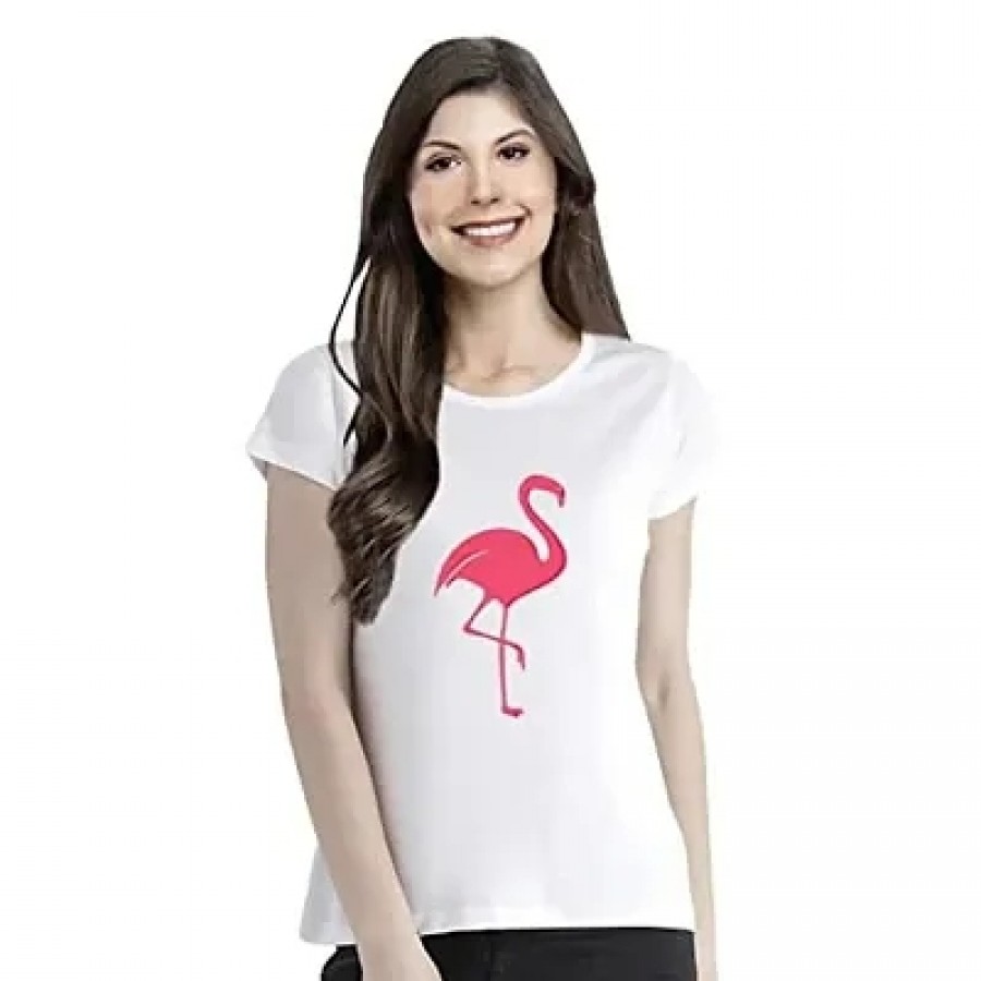 OPLU Women's Regular Fit Tshirt Flamingo Cotton Printed Round Neck Half Sleeves Animal, Cute Animal, Pet Pootlu Tees and Tshirts