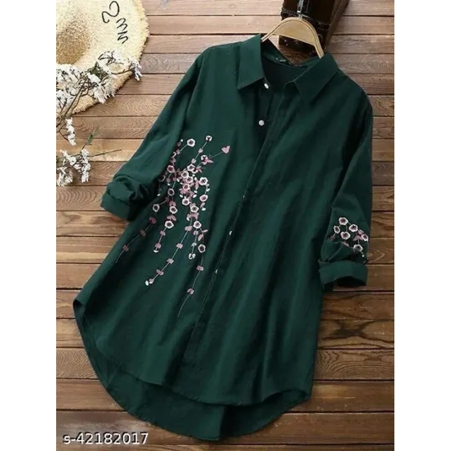 P-03 Womens Bottle Green Rayon Embroidered Shirt