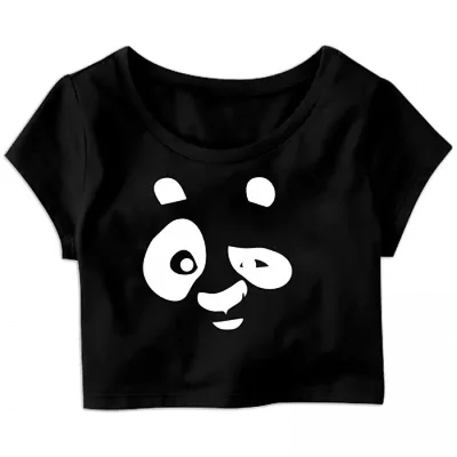 Panda Eye Printed Casual Half Sleeve Women's Crop Top