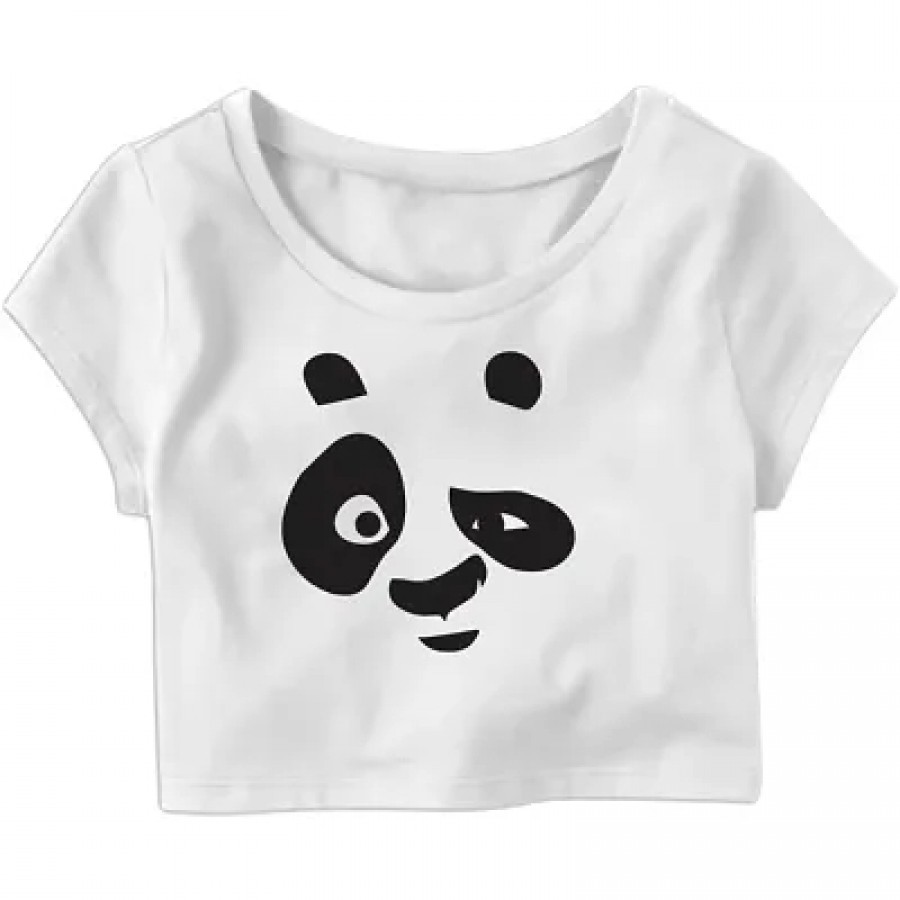 Panda Eye Printed Casual Half Sleeve Women's Crop Top