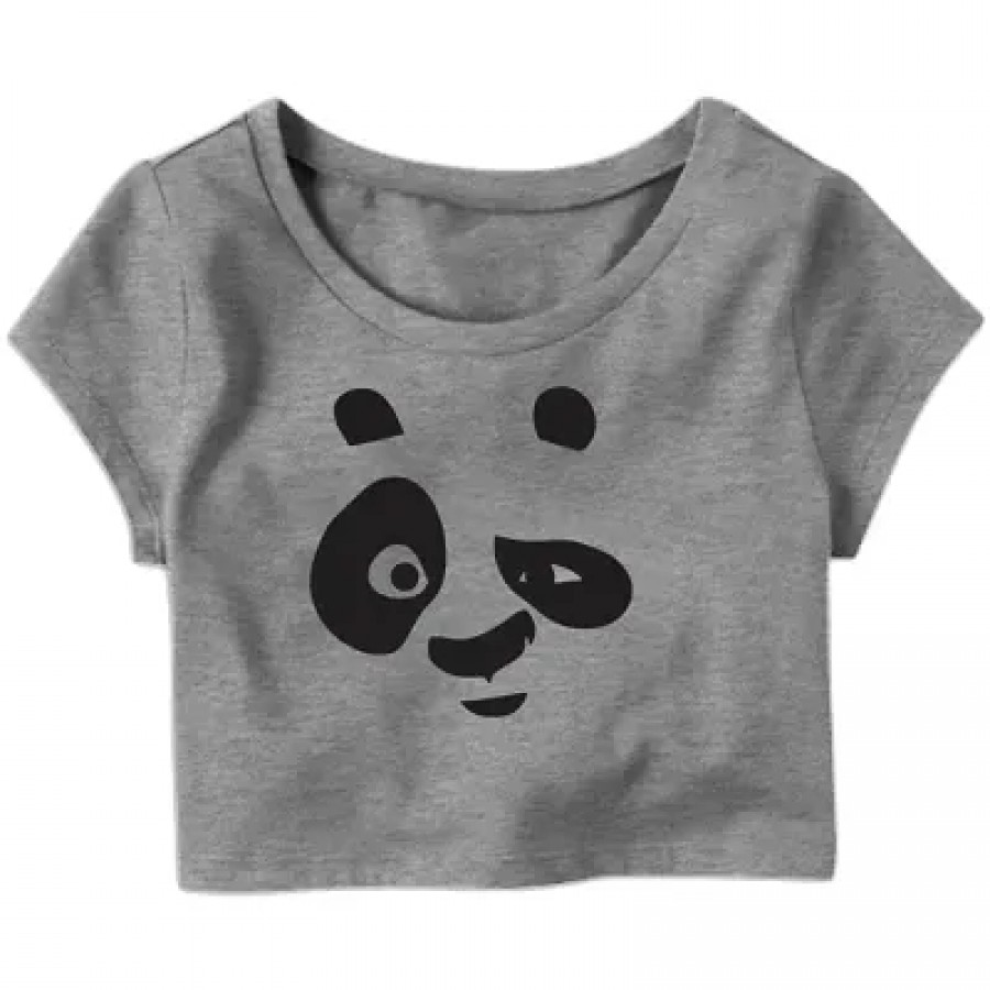 Panda Eye Printed Casual Half Sleeve Women's Crop Top