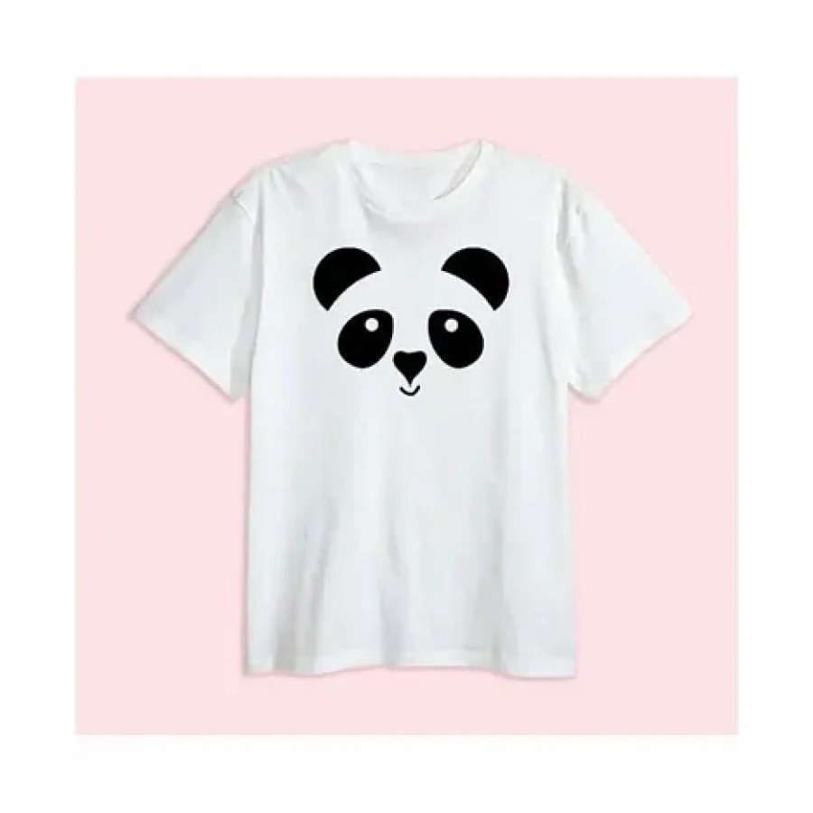 Panda Printed White Tee for Women