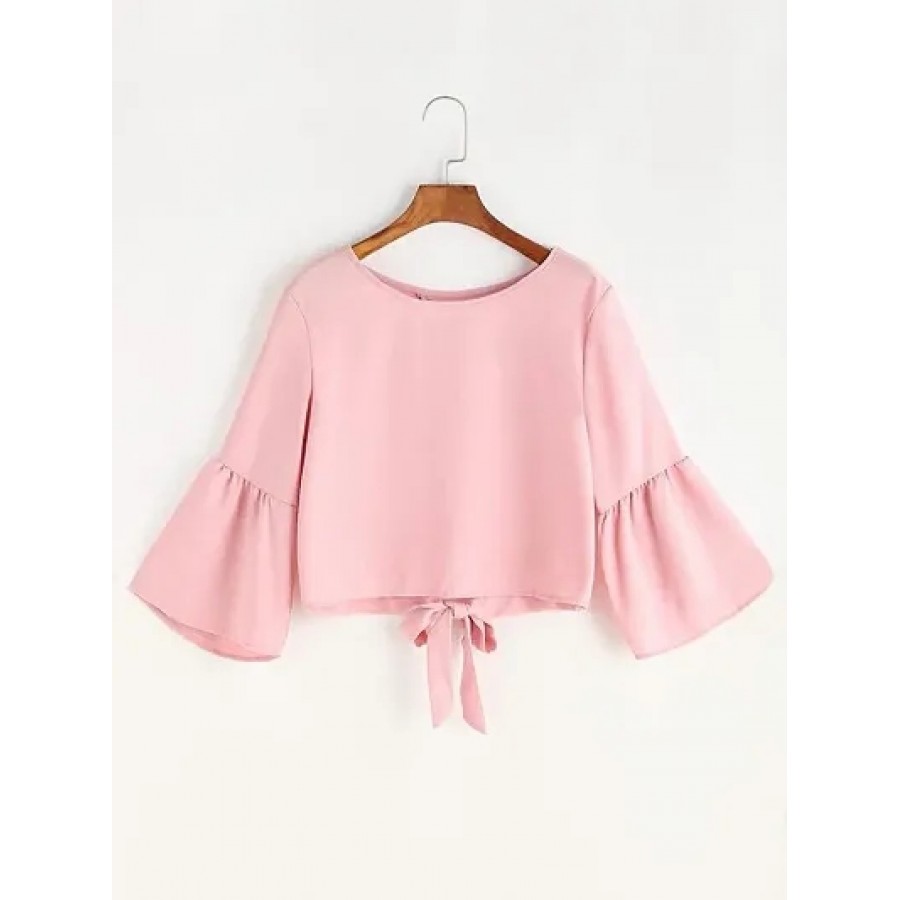 Pink knot and tie crop top