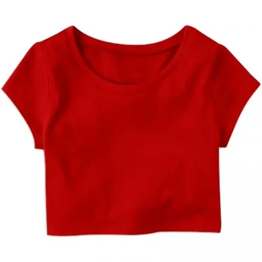 Plain Casual Half Sleeve Women's Crop Top