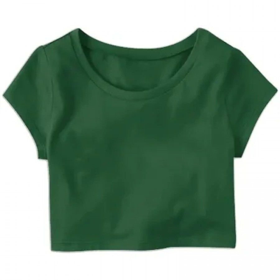 Plain Casual Half Sleeve Women's Crop Top