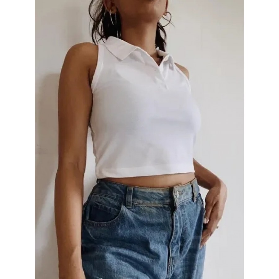 Polyester Cotton Solid Crop Top