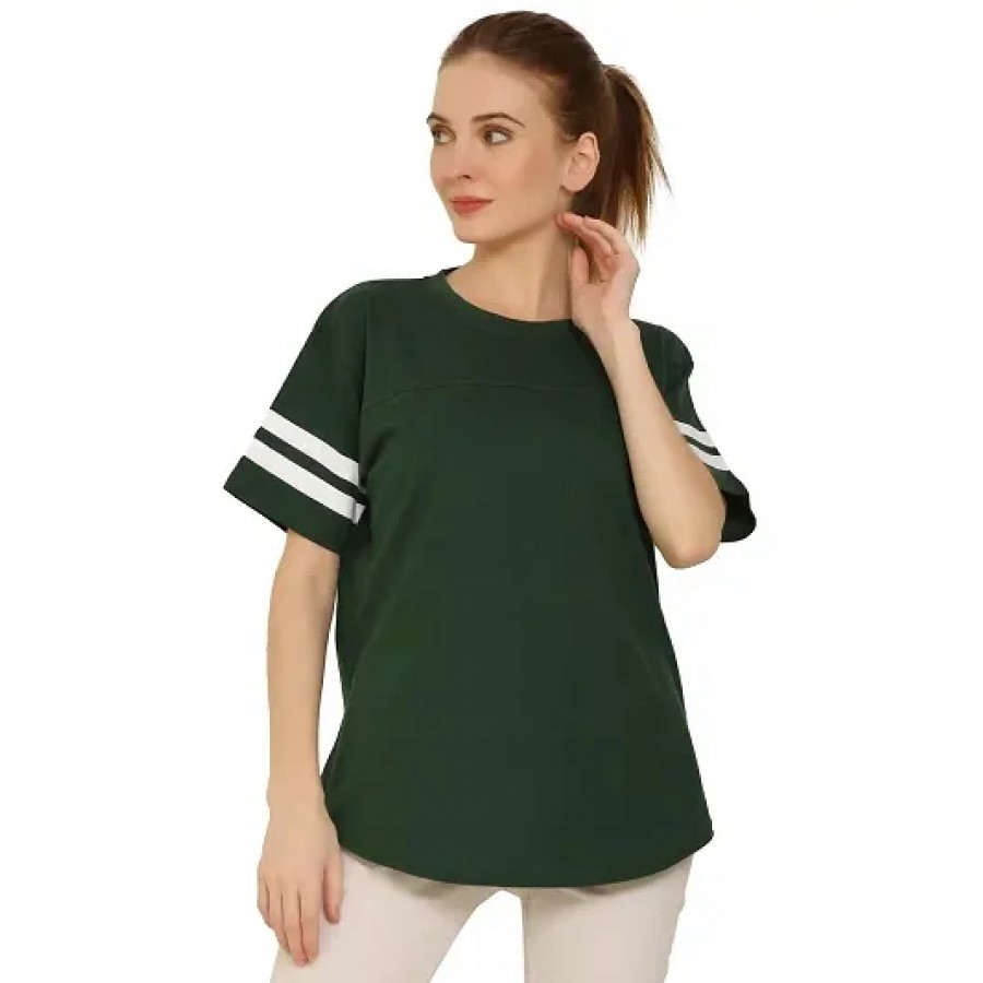 QUECY? Women's Cotton Stripe Round Neck Regular Fit Half Sleeve T-Shirt