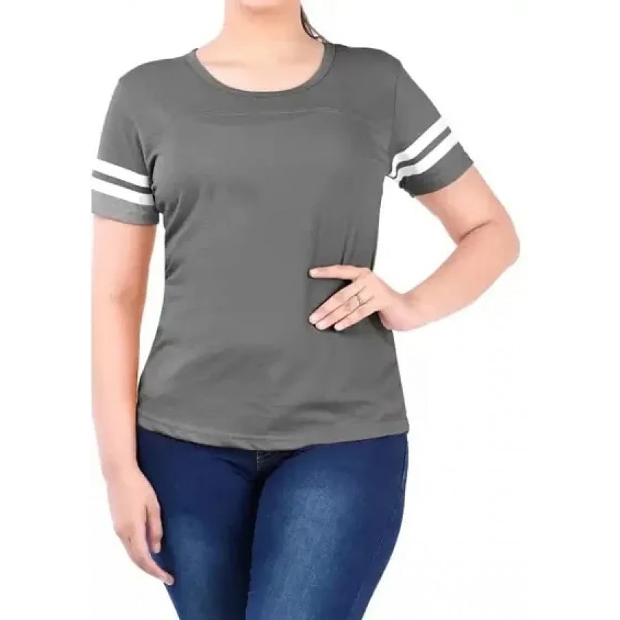 QUECY? Women's Cotton Stripe Round Neck Regular Fit Half Sleeve T-Shirt