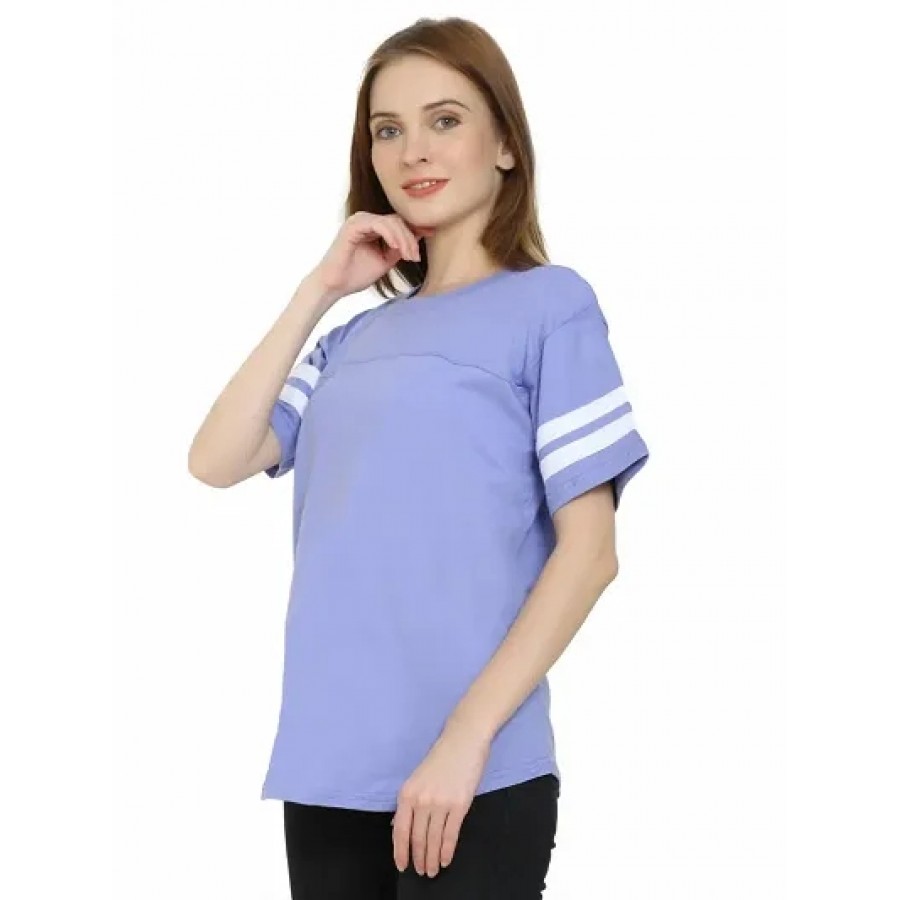 QUECY? Women's Cotton Stripe Round Neck Regular Fit Half Sleeve T-Shirt