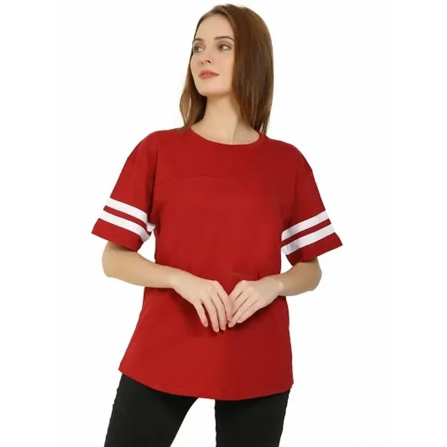 QUECY? Women's Cotton Stripe Round Neck Regular Fit Half Sleeve T-Shirt