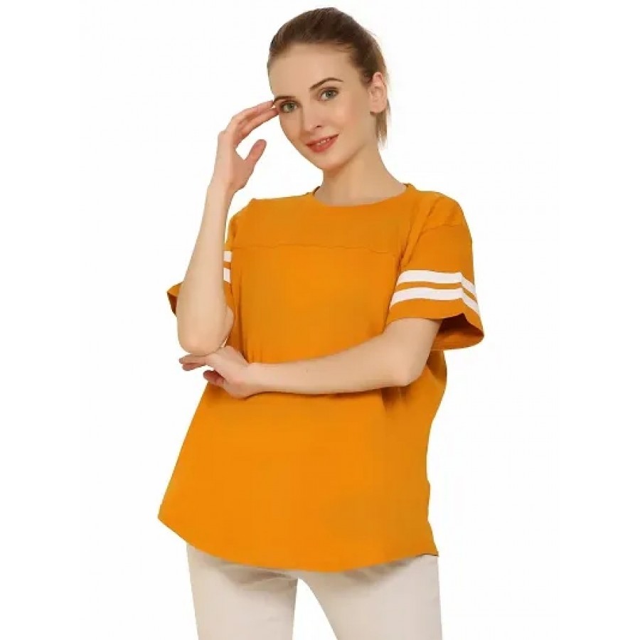 QUECY? Women's Cotton Stripe Round Neck Regular Fit Half Sleeve T-Shirt