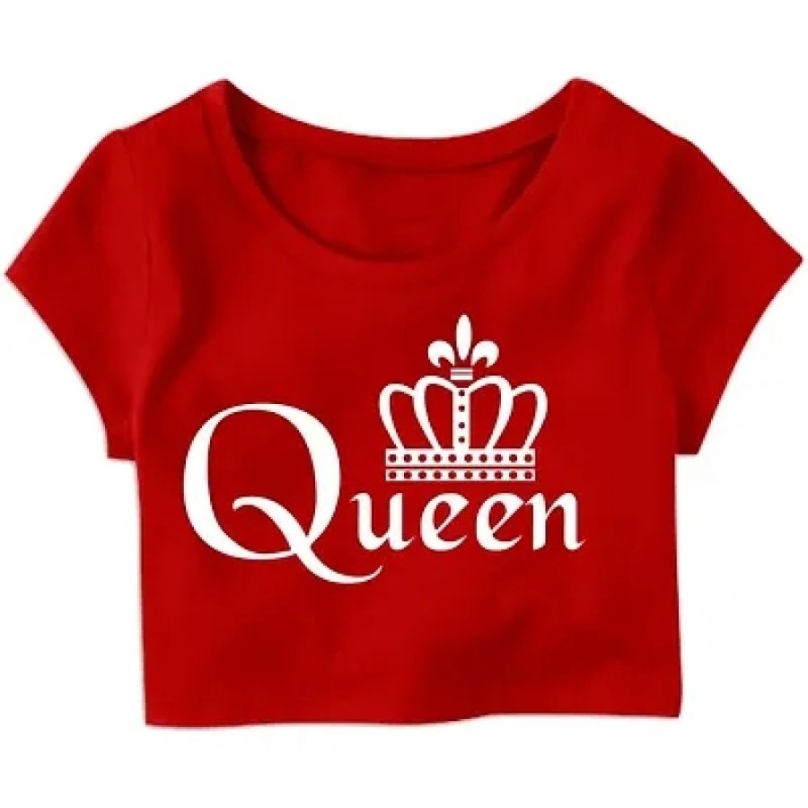 Queen Perfect Crown Printed Casual Half Sleeve Women's Crop Top