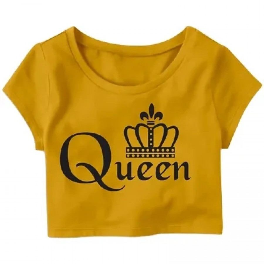 Queen Perfect Crown Printed Casual Half Sleeve Women's Crop Top