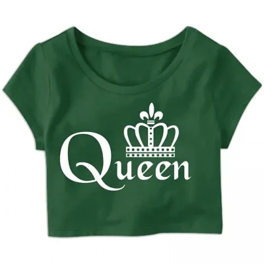 Queen Perfect Crown Printed Casual Half Sleeve Women's Crop Top