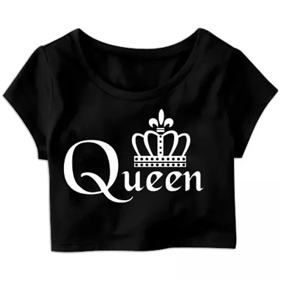 Queen Perfect Crown Printed Casual Half Sleeve Women's Crop Top