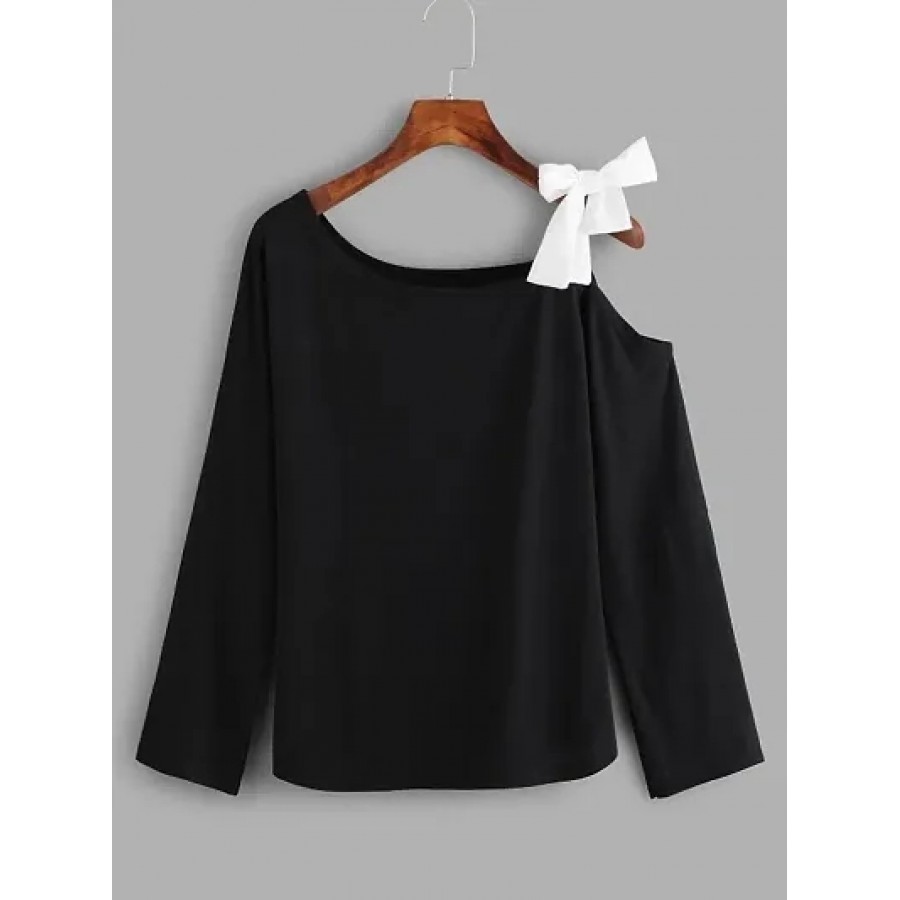 RAABTA BLACK OFF SHOULDER TOP WITH WHITE KNOTES