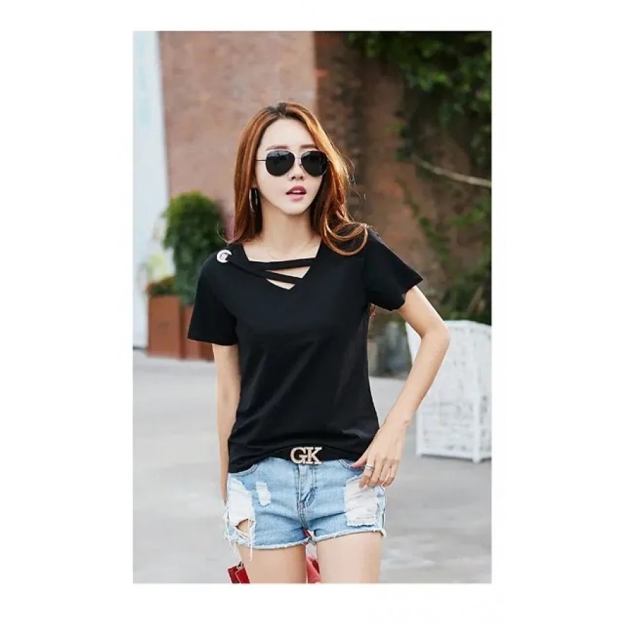 RAABTA BLACK SHOULDER KEYHOLE TSHIRT