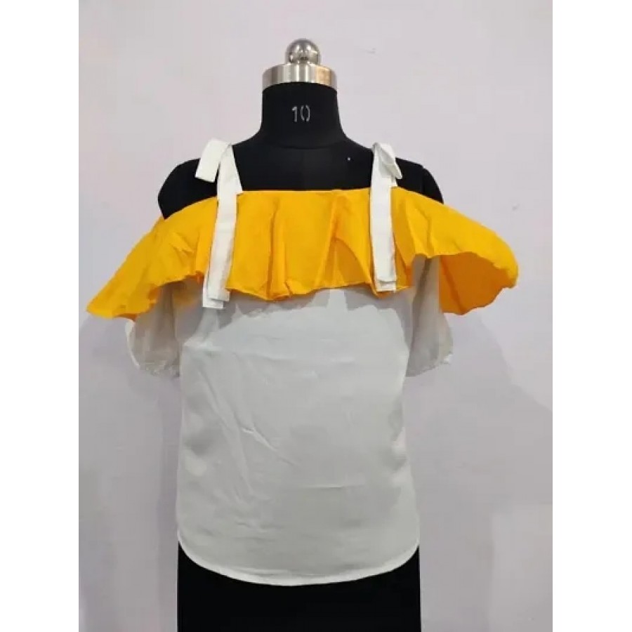 RAABTA WHITE BASE WITH YELLOW FRILL SHOULDER TOP