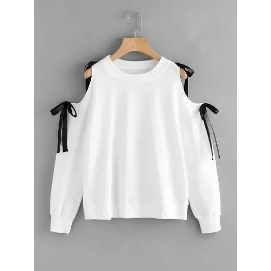 RAABTA WHITE COLD SHOULDER TOP WITH BLACK KNOTES