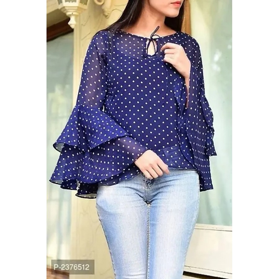 RBT- 11043 NAVY DTD BELL SLEEVE TOP