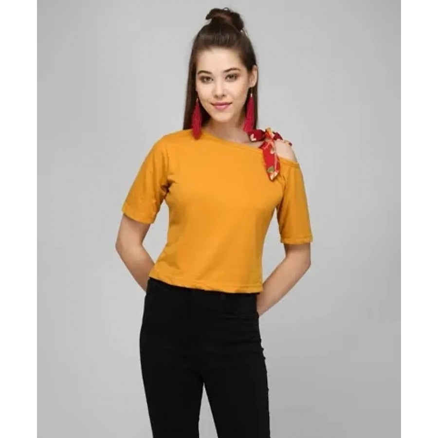 RWT-001T Mustard Tees With Shoulder Contrast Scarf Streps