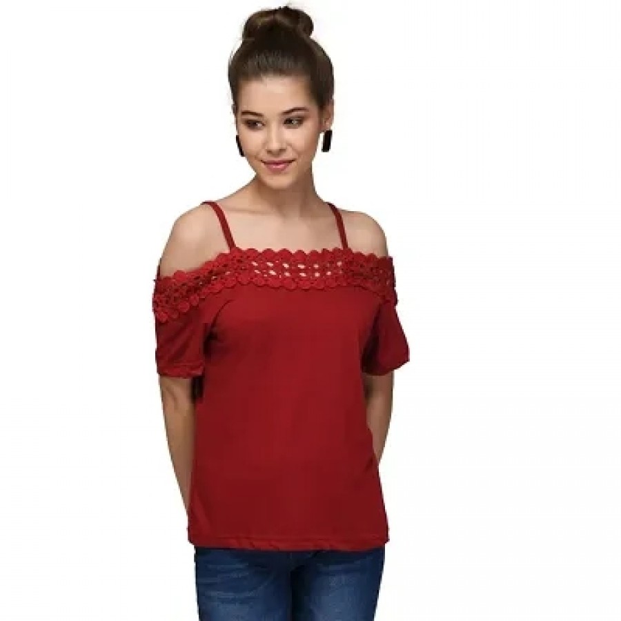 RWT-120025_Maroon Lesso Off Shoulder Top With Streps