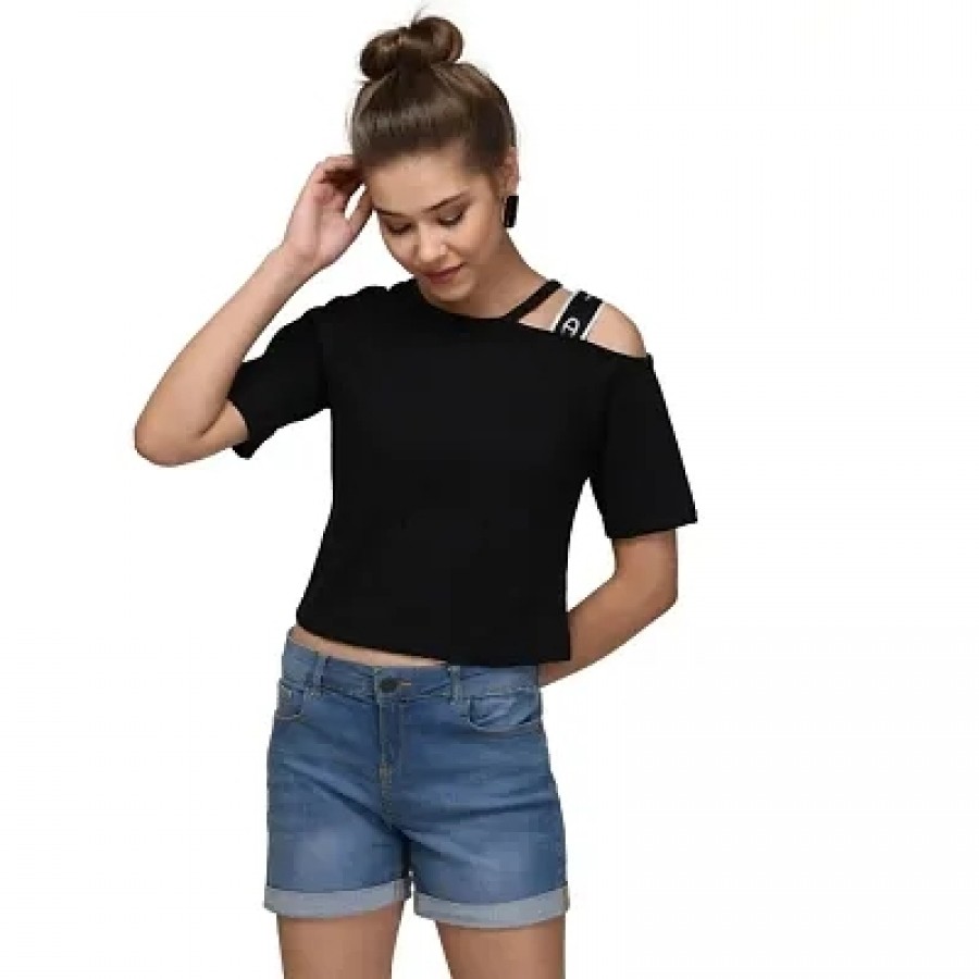 RWT-A4S Black Single Cold Shoulder Top With Double Streps