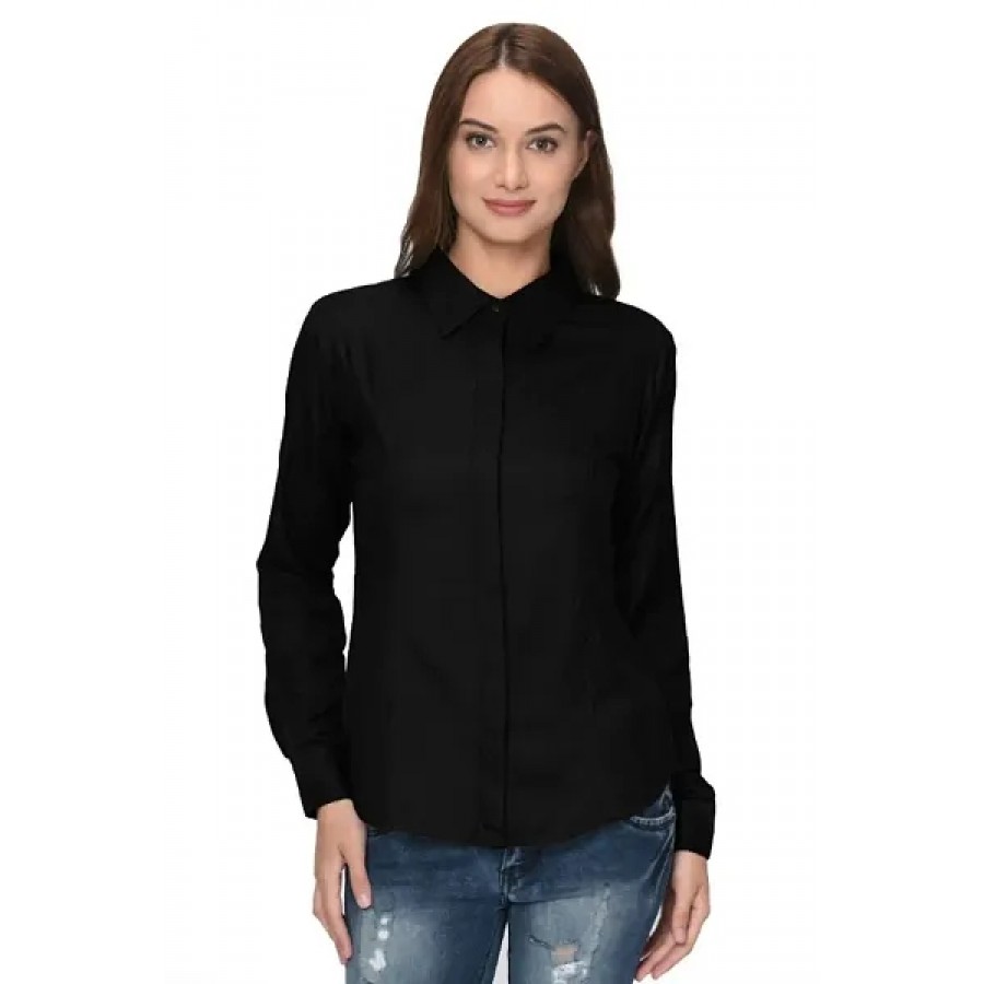 Ravishing Black Solid Crepe Women Regular Fit Shirt