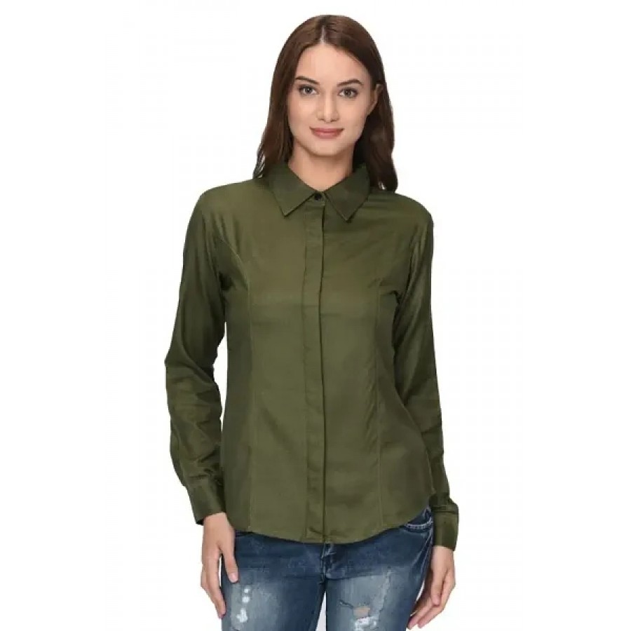 Ravishing Green Solid Crepe Women Regular Fit Shirt