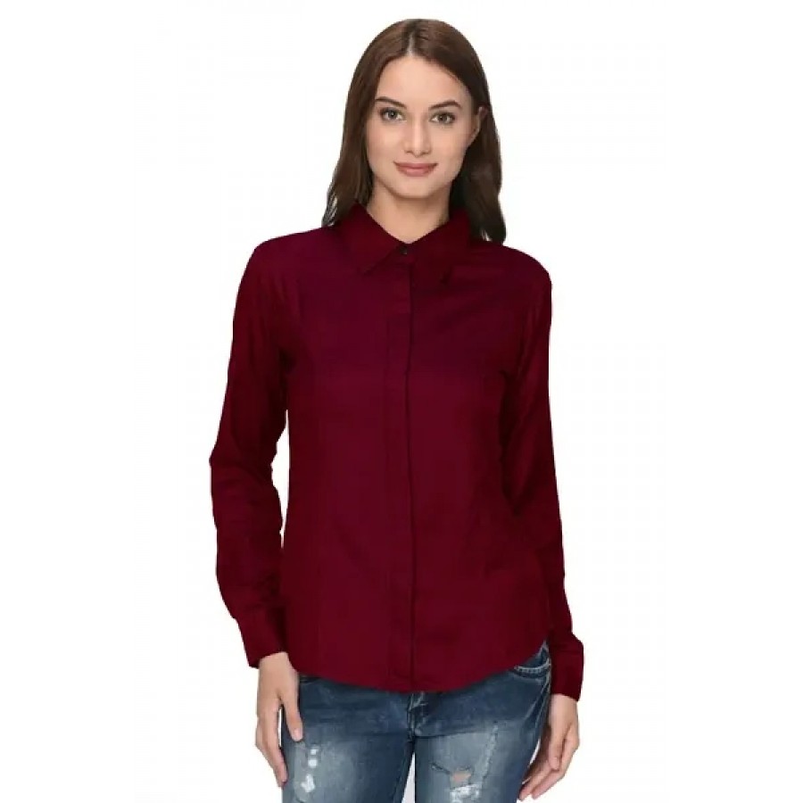 Ravishing Maroon Solid Crepe Women Regular Fit Shirt