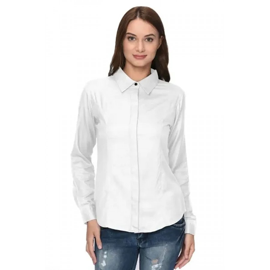 Ravishing White Solid Crepe Women Regular Fit Shirt