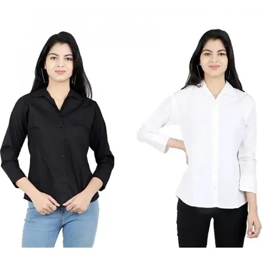 Rayon White -Black women shirt combo