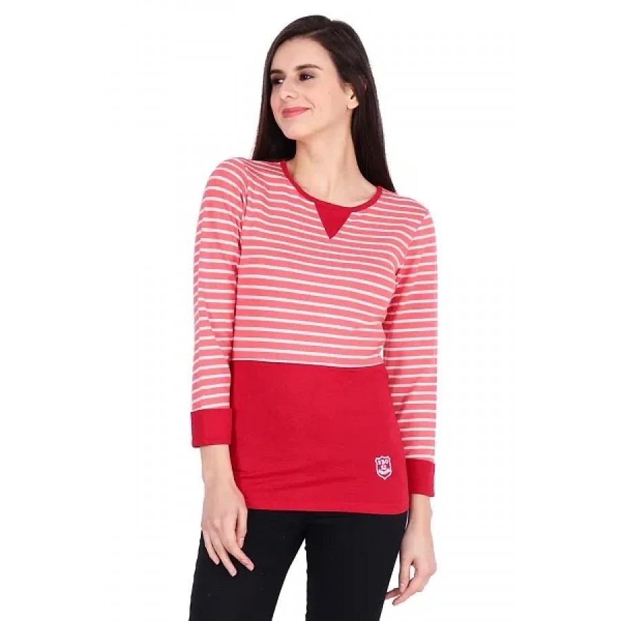 Reliable Red Striped Cotton Women's T-Shirt