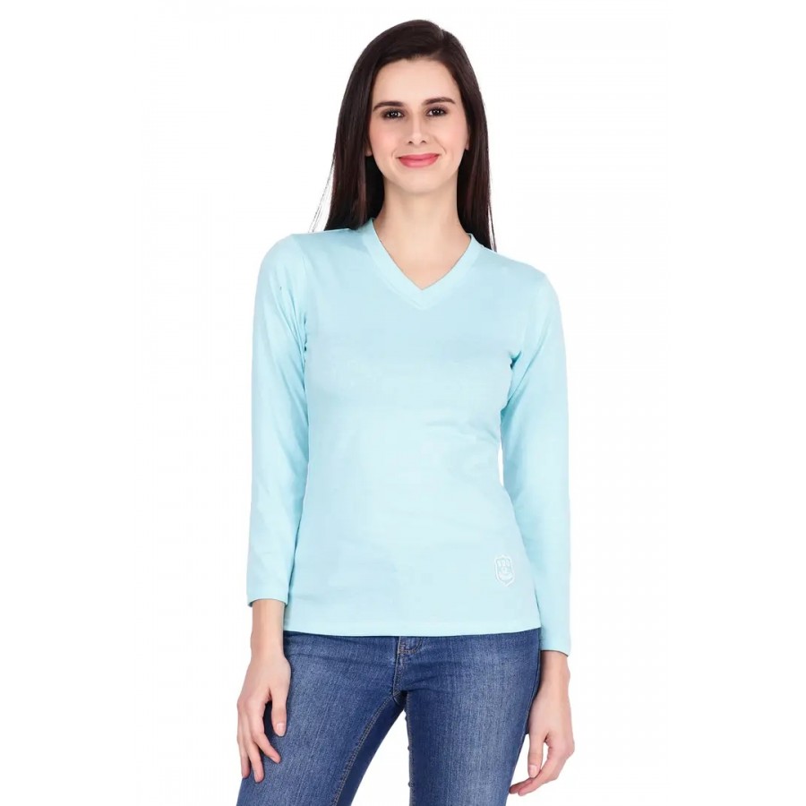 Reliable Turquoise Solid Cotton Regular Fit Shirt Women's T-Shirt